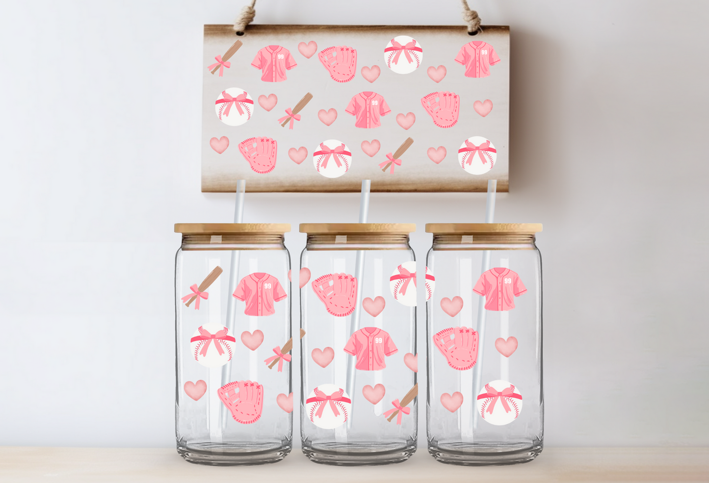 16oz UVDTF Wrap - Baseball Pink