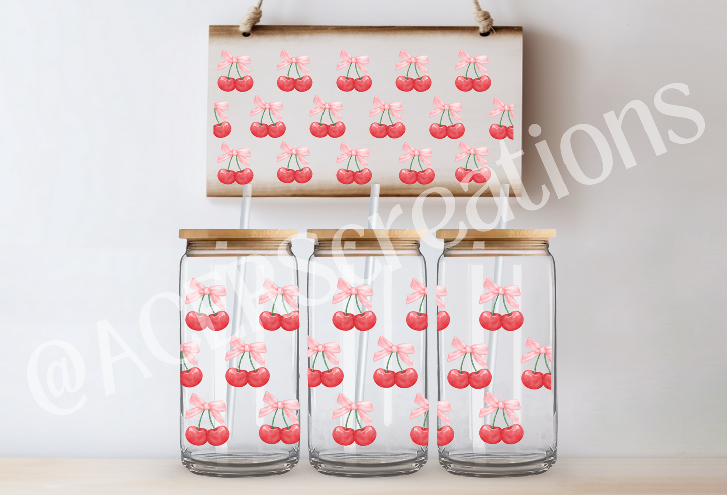 16oz UVDTF Wrap - Cherry Bows