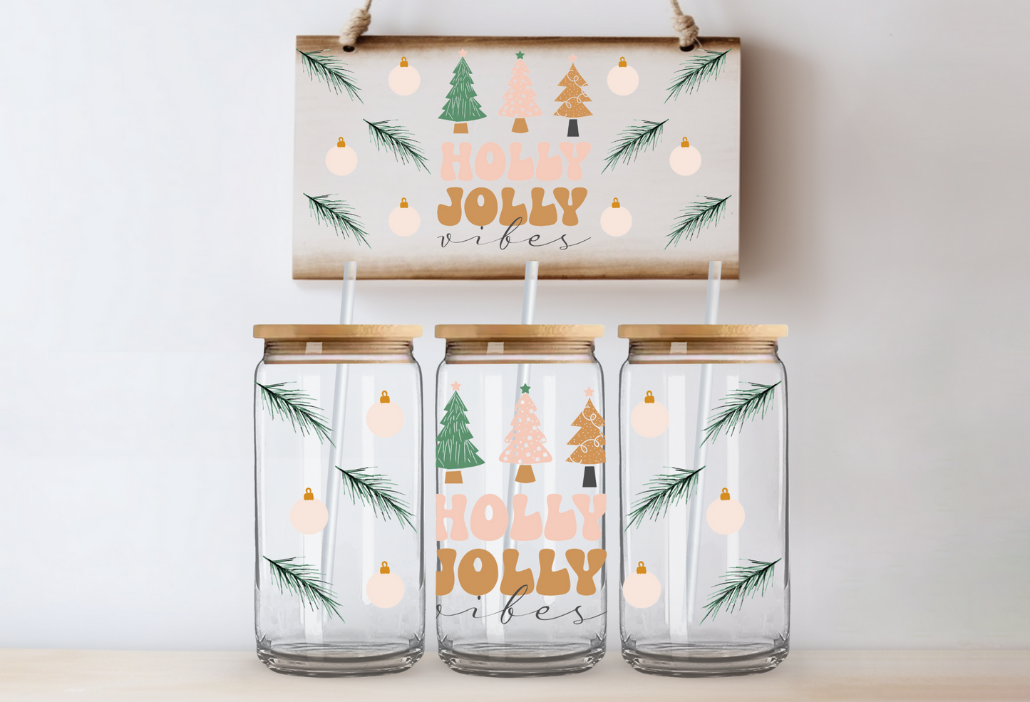 16oz UVDTF Wrap - Holly Jolly Trees