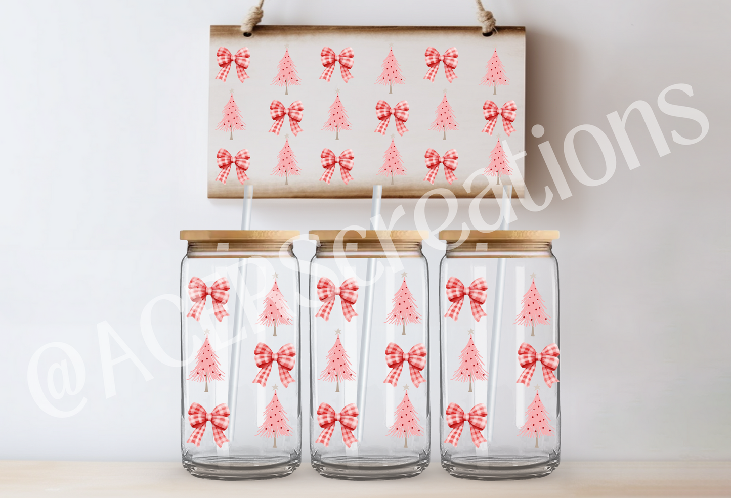 16oz UVDTF Wrap - Christmas Tree Bows