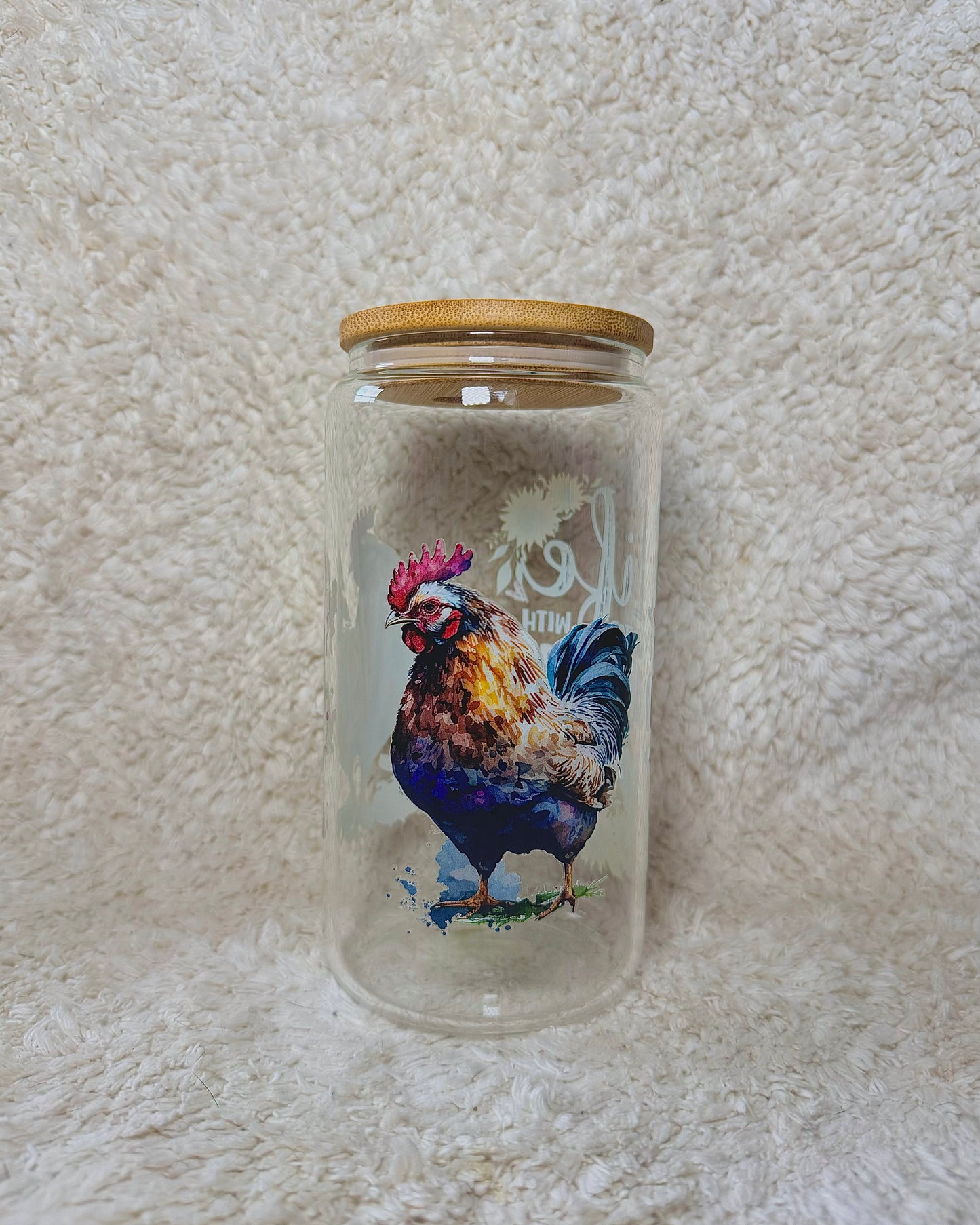 16oz glass cup - Life is Better with Chickens