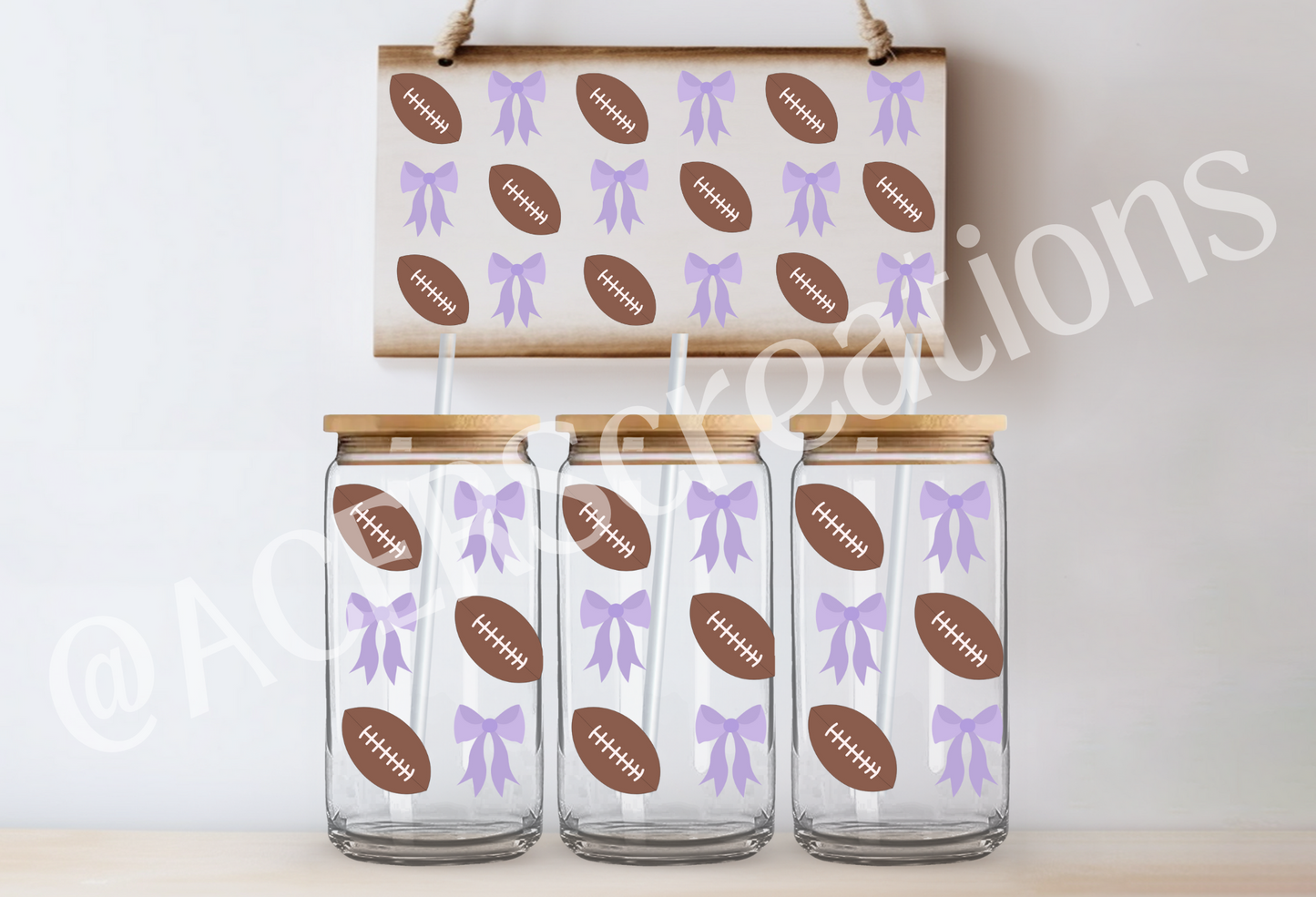 16oz UVDTF Wrap - Football Purple Bows