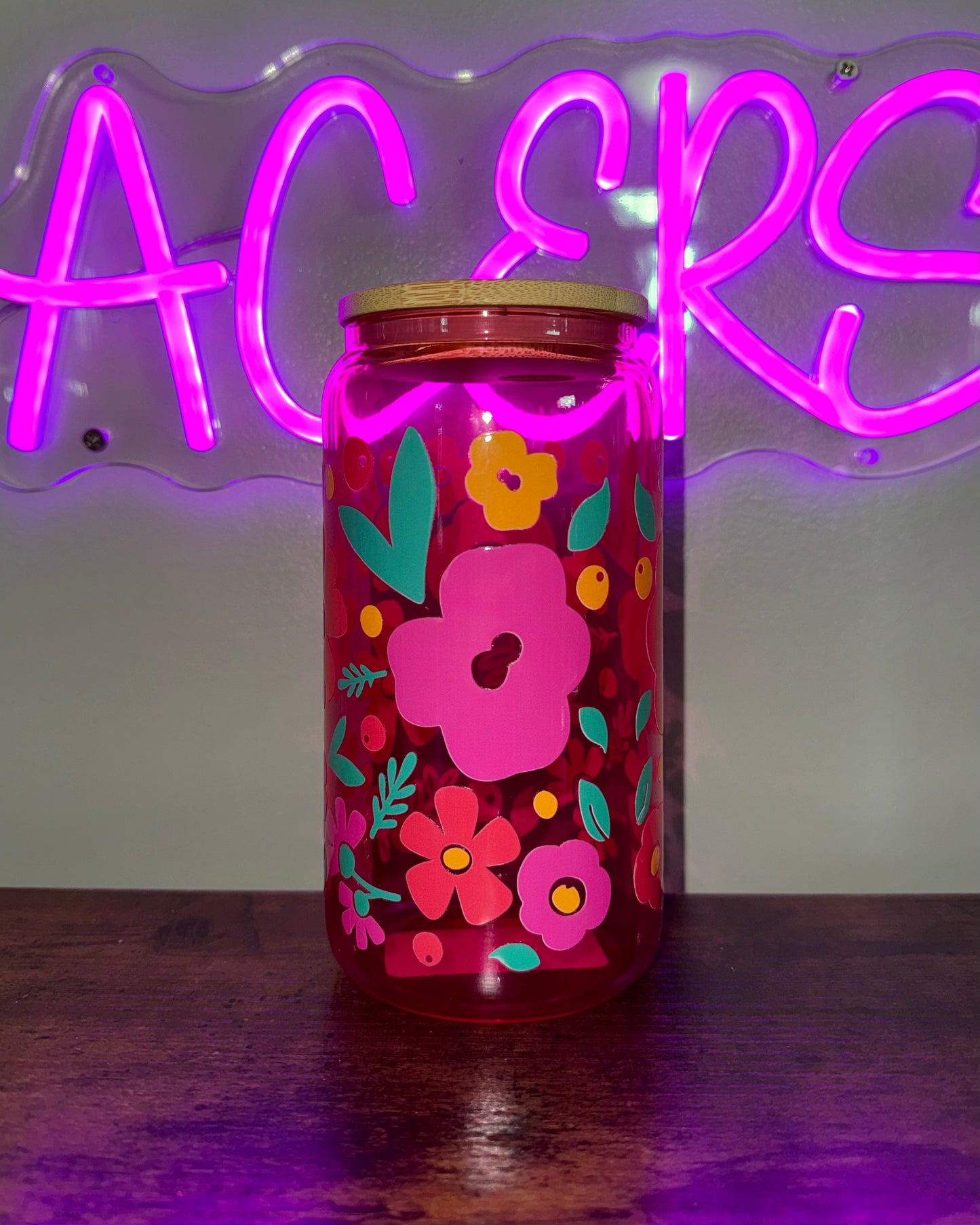 16oz glass cup - Floral