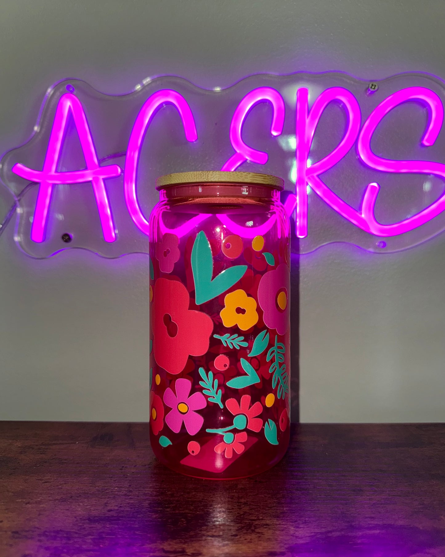 16oz glass cup - Floral