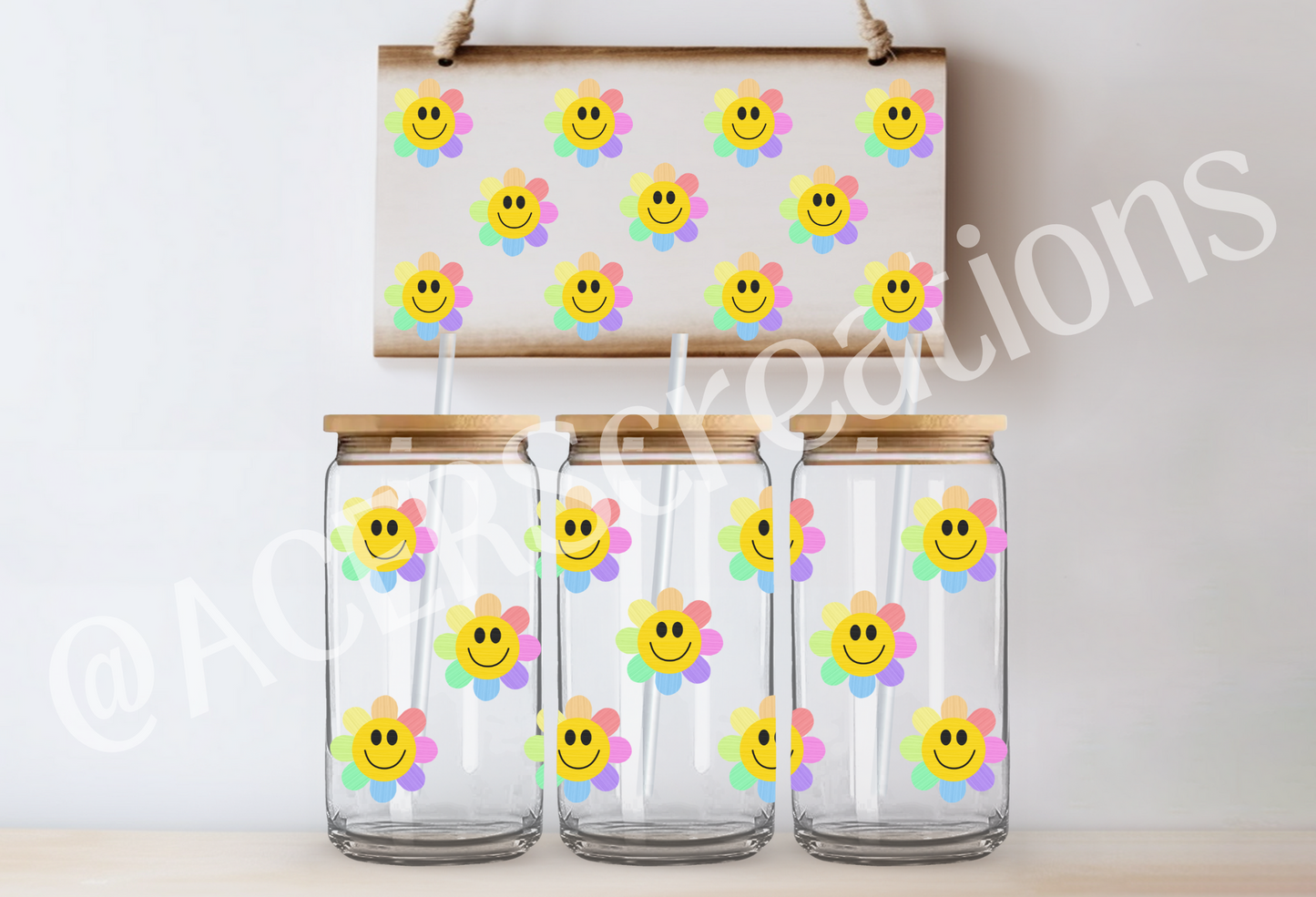 16oz UVDTF Wrap - Smiley Flowers
