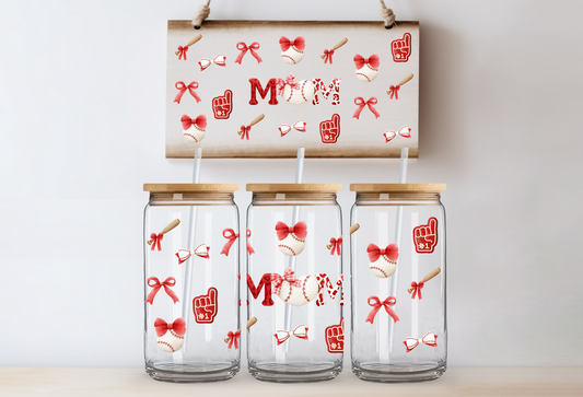 16oz UVDTF Wrap  - Baseball Mom Red
