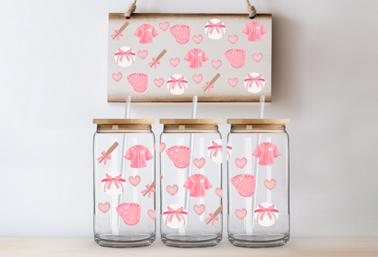 16oz UVDTF Wrap  - Baseball Pink