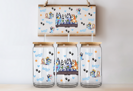 16oz UVDTF Wrap  - Blue Dog and Friends