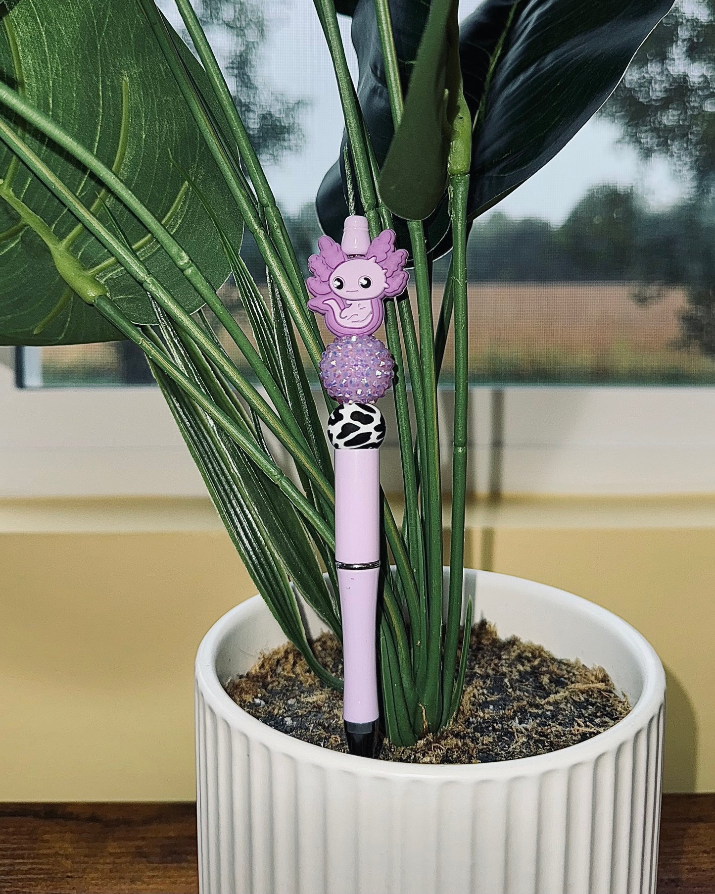 Custom Black Ink Pen - Purple Axolotl