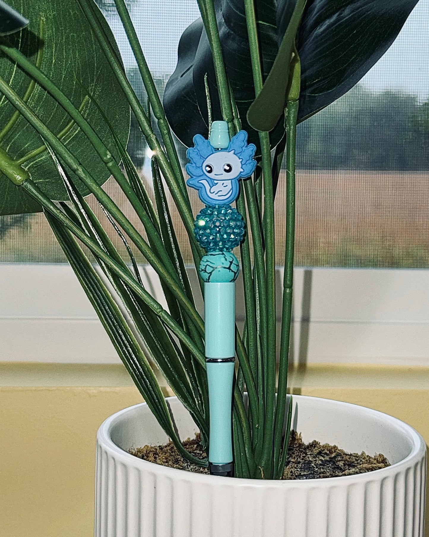 Custom Black Ink Pen - Blue Axolotl