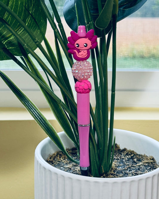 Custom Black Ink Pen - Pink Axolotl