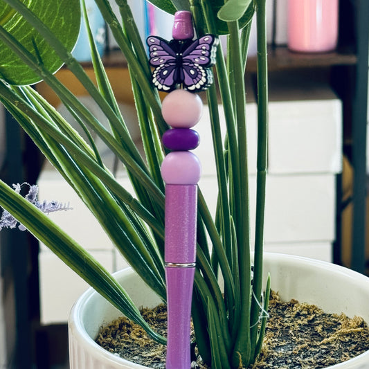 Custom Black Ink Pen -  Purple Butterfly