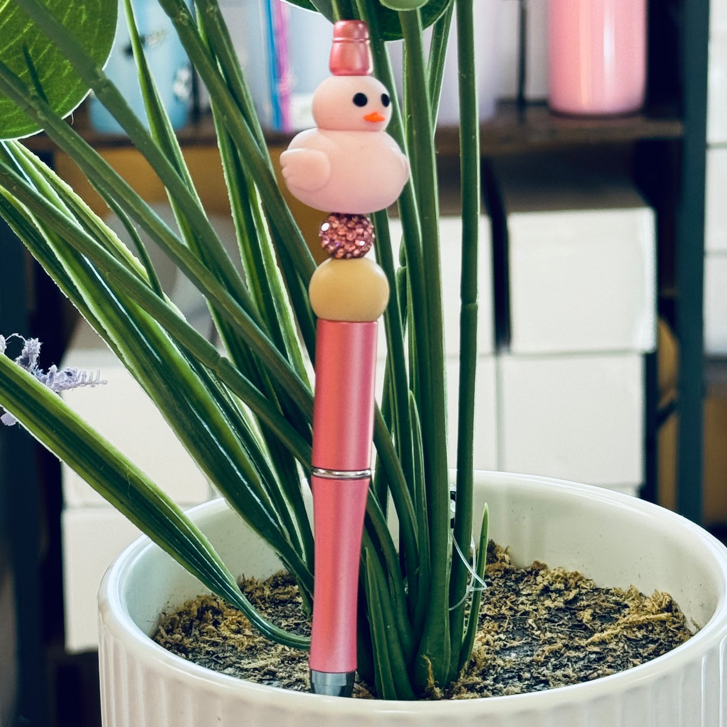 Custom Black Ink Pen -  Pink Duck