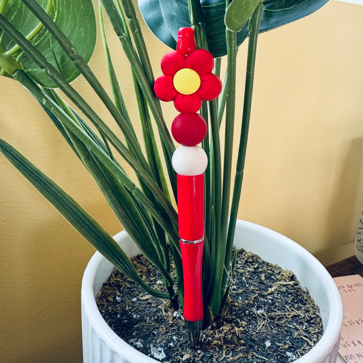 Custom Black Ink Pen - Red Flower