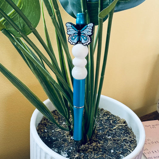 Custom Black Ink Pen - Blue Butterfly