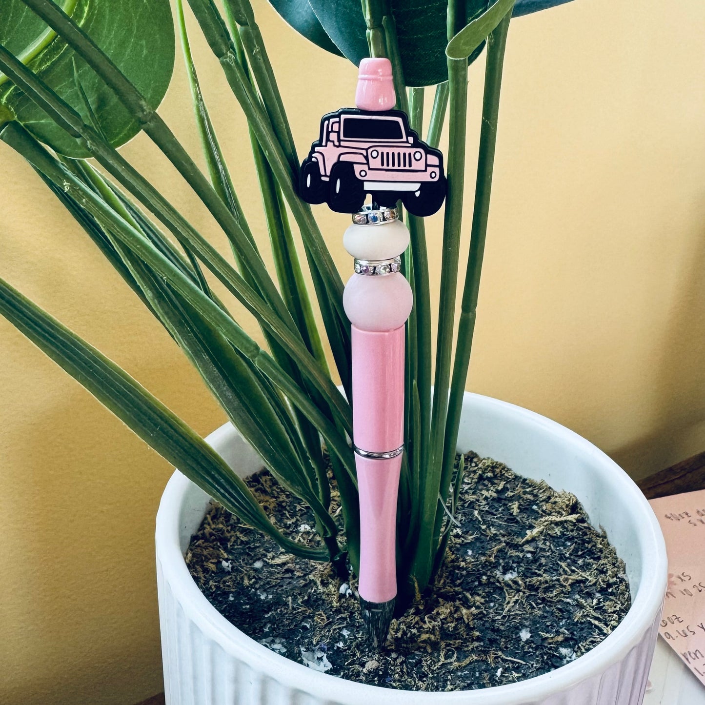 Custom Black Ink Pen - Pink Jeep